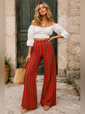 Alix of Bohemia Striped Wide Leg Trousers Women’s Boho Luxury Pants Size X-Large